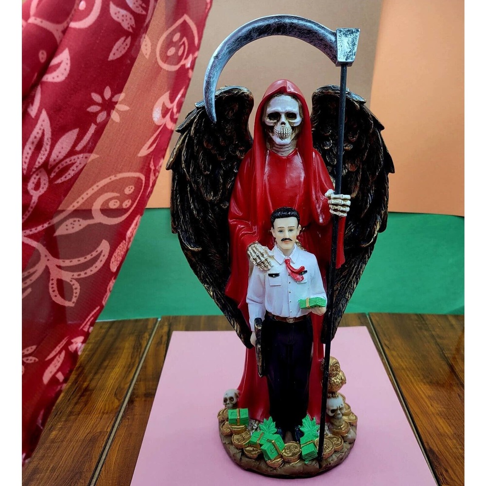 PSANTA MUERTE & JESUS MALVERDE RED 13" HOLY DEATH FIX/ GRIM REAPER